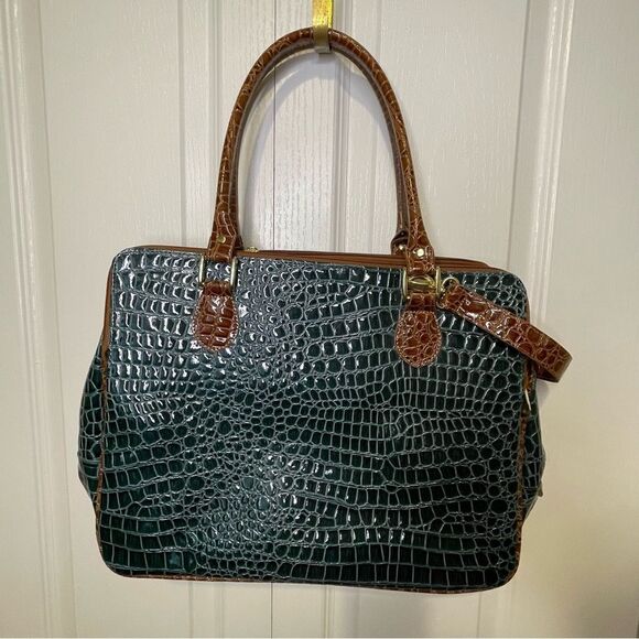 NWT Samantha Brown Croc Embossed Perfect Tote Travel Bag Green and Brown - Picture 3 of 11